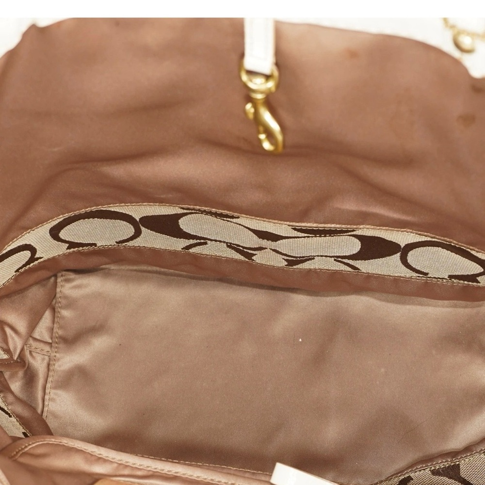 Coach Signature Brown and Cream Canvas Leather Tote Bag - Picture 14 of 16